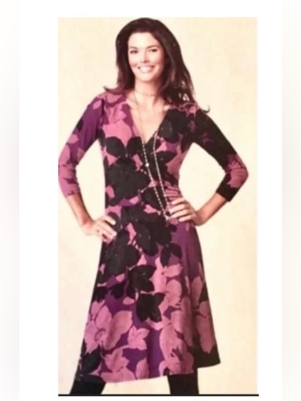 Cabi Shadow Floral V-Neck Dress Medium